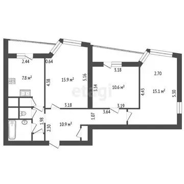 3-комнатная квартира: Санкт-Петербург, проспект Большевиков, 3к2 (66.7 ...