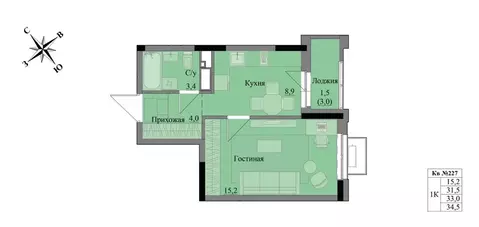 1-к кв. Удмуртия, Ижевск Краски Леса жилой комплекс (33.0 м)