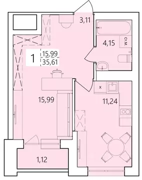 1-к кв. Башкортостан, Уфа ул. Пожарского, 237 (35.61 м)