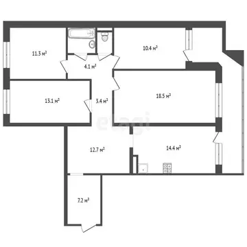 4-комнатная квартира: Архангельск, Ленинградский проспект, 356к3 (98.7 ...