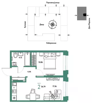 2-к кв. Тюменская область, Тюмень Береговая ул., 100к2 (36.79 м)