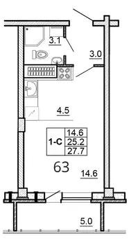 Студия Псковская область, Псков ул. Алексея Алехина, 14 (27.7 м)