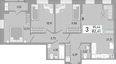 3-к кв. Башкортостан, Уфа Бакалинская ул., 9/1 (82.41 м)