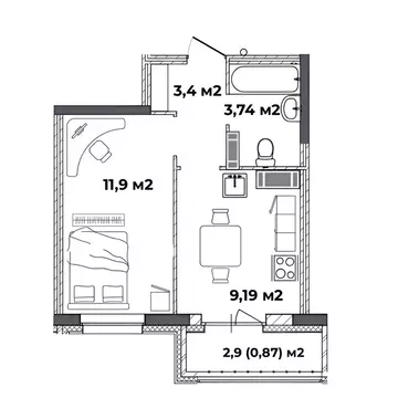 1-к кв. Ярославская область, Ярославль ул. Старая Костромская, 4 (29.1 ...