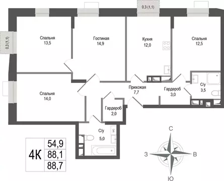 4-комнатная квартира: Королёв, микрорайон Первомайский, ЖК ...