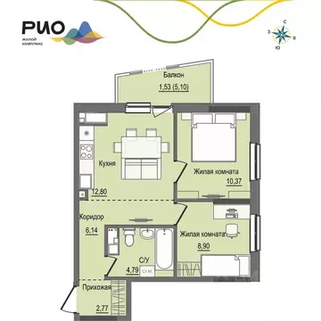 2-к кв. Удмуртия, Ижевск Воткинский жилрайон, Рио жилой комплекс, 1 ...