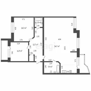 2-комнатная квартира: Тюмень, Олимпийская улица, 9/3 (90.1 м)