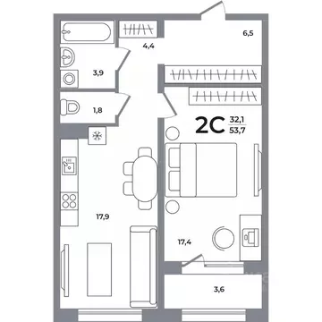 2-к кв. Новосибирская область, Новосибирск Беловежский мкр,  (53.5 м)