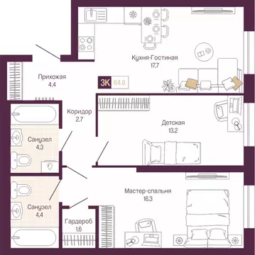 2-комнатная квартира: Нижний Новгород, Нижегородский район (64.6 м)