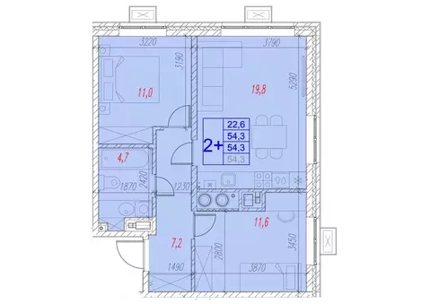 2-к кв. Астраханская область, Астрахань ул. Трофимова (54.3 м)