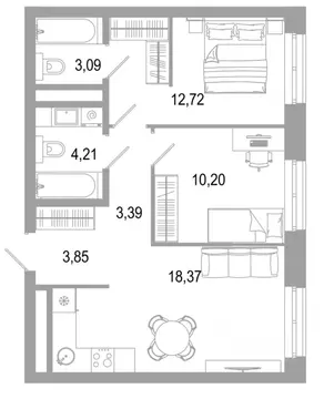 2-к кв. Свердловская область, Екатеринбург ул. Малышева (55.25 м)