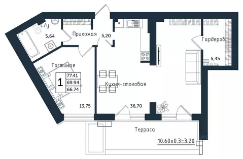 1-к кв. Калининградская область, Янтарный пгт ул. Советская (77.41 м)
