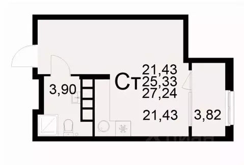 1-к кв. Рязанская область, Рязань ул. Бирюзова (27.24 м)
