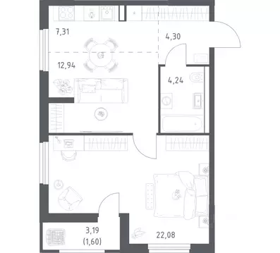 1-к кв. Башкортостан, Уфа ул. Минигали Губайдуллина, 8к9 (52.47 м)