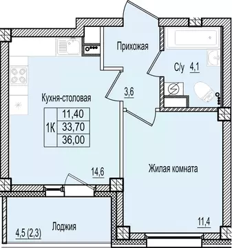 1-к кв. Псковская область, Псков Крестовский жилой комплекс (36.0 м)