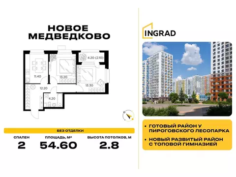2-к кв. Московская область, Мытищи 17А мкр, Новое Медведково жилой ...