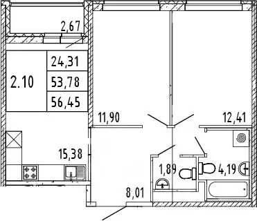 2-к кв. Ленинградская область, Всеволожский район, пос. Бугры ул. ...