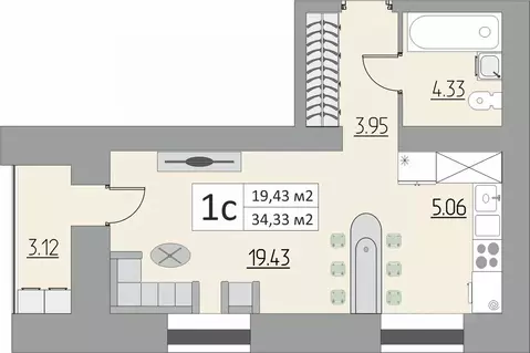 1-к кв. Оренбургская область, Оренбург ул. Поляничко, 6 (34.33 м)