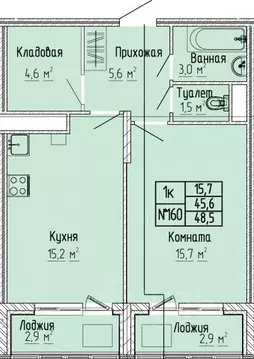 1-к кв. Тверская область, Тверь Атлант жилой комплекс (48.5 м)