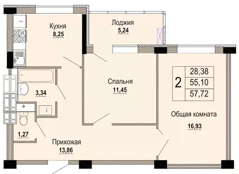 2-к кв. Белгородская область, Старый Оскол Степной мкр, 33Д (57.72 м)