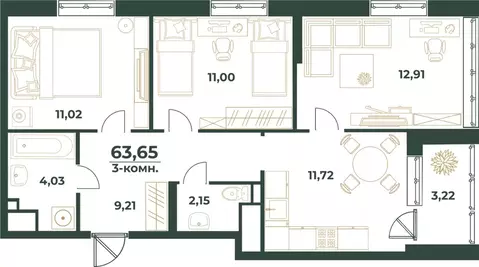 3-к кв. Башкортостан, Уфа ул. Ивана Спатара, 14 (63.65 м)
