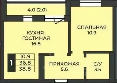 1-к кв. Оренбургская область, Оренбург Гранд Парк жилой комплекс (38.8 ...