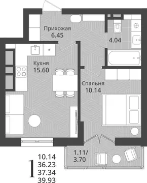 1-к кв. Калининградская область, Калининград Осенняя ул., 34 (37.34 м)
