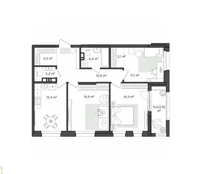 3-к кв. Ярославская область, Ярославль Тутаевское ш., 93Б (78.9 м)