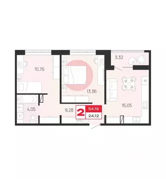 2-к кв. Брянская область, Брянск Медовый кв-л, поз8 (54.16 м)