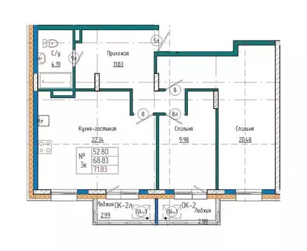 3-к кв. Саха (Якутия), Якутск ул. Кузьмина, 18 (71.83 м)