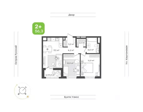 2-к кв. Приморский край, Владивосток ул. 3-я Поселковая, 16/2 (56.3 м)