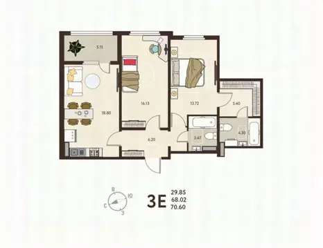 2-к кв. Курская область, Курск ул. Энгельса, 115 (70.6 м)