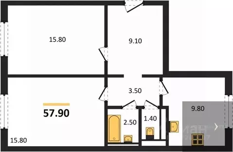 2-к кв. Воронежская область, Воронеж ул. Загоровского, 5/3 (57.9 м)