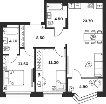 3-к кв. Тульская область, Тула ул. Михеева, 9А (68.4 м)
