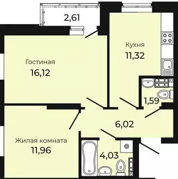 2-комнатная квартира: Екатеринбург, улица Краснолесья, 96 (52 м)