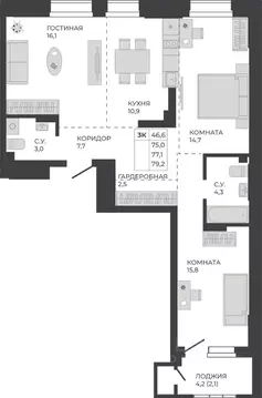 3-к кв. Алтайский край, Барнаул тракт Павловский, 251Б (77.1 м)