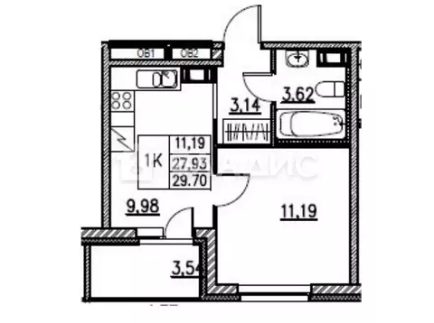 Квартира-студия: Кудрово, проспект Строителей, 1к2 (29 м)