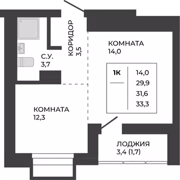 1-к кв. Алтайский край, Барнаул тракт Павловский, 251Б (31.6 м)