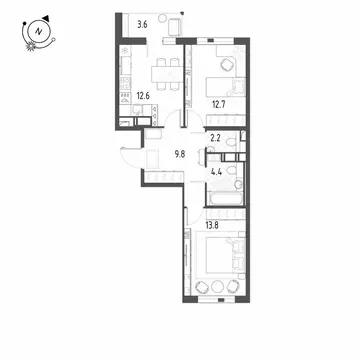 2-комнатная квартира: Шушары, Чудовская улица, 14к1 (56.5 м)