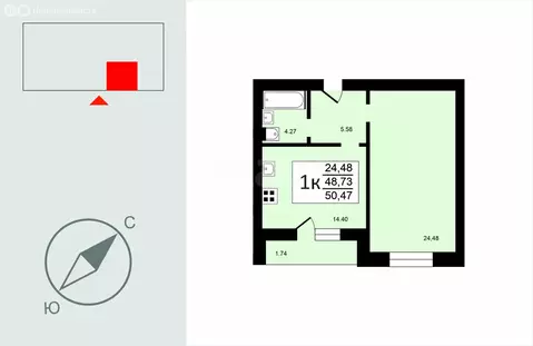 1-комнатная квартира: Ковров, улица Туманова, 31 (49.3 м)