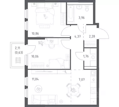 2-к кв. Московская область, Ленинский городской округ, Мисайлово пгт, ...