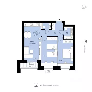 2-к кв. Коми, Сыктывкар Крутая ул., 2 (75.1 м)