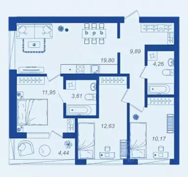 3-к кв. Брянская область, Брянск Новый Город жилой комплекс (74.53 м)