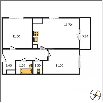2-к кв. Санкт-Петербург наб. Реки Каменки, 21к1 (50.5 м)