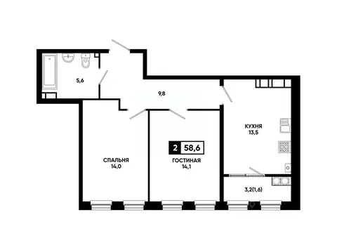 2-к кв. Ставропольский край, Ставрополь ул. Доваторцев, 179Гк1 (58.6 ...