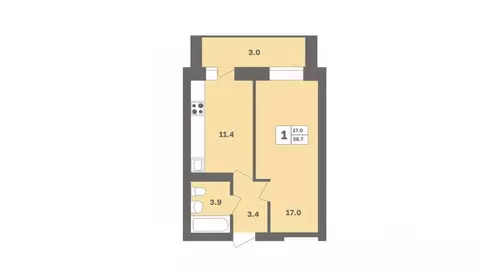 1-к кв. Башкортостан, Уфа Дагестанская ул., лит11 (38.7 м)