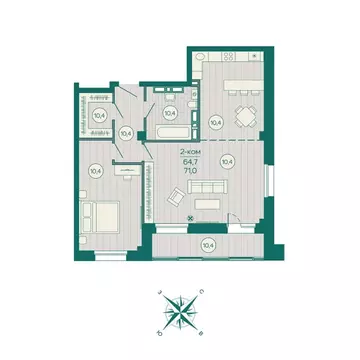 2-к кв. Приморский край, Владивосток Русская ул., 5А (71.0 м)