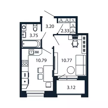 1-комнатная квартира: Новоселье, Центральная улица, 30к2 (30.3 м)