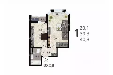 1-к кв. Воронежская область, Воронеж 8 Элемент жилой комплекс (40.8 м)