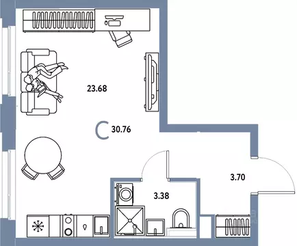 Студия Тюменская область, Тюмень ул. 50 лет Октября, 61к1 (30.76 м)